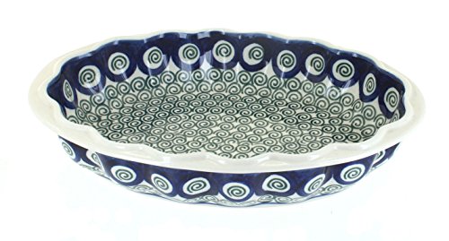 Click Here to See More Images Polish Pottery Peacock Swirl Scallop Baking Dish