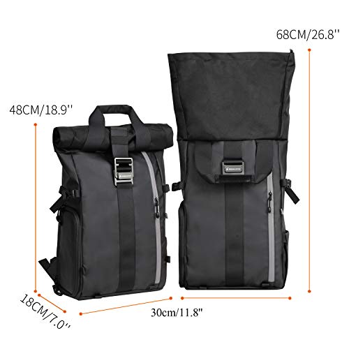 Camera Backpack Rolltop with Laptop Compartment Quick Side Access for
