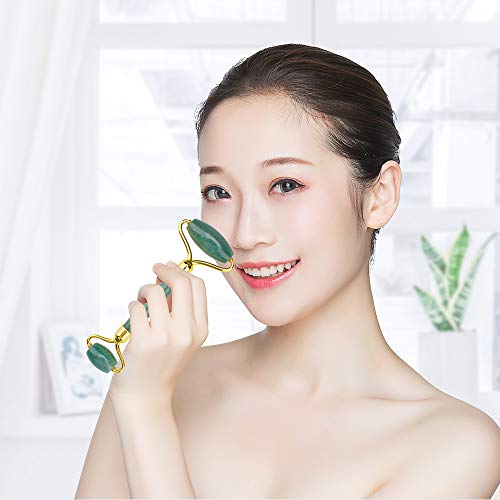 Jade Roller-Dredges Meridians - Releases Facial Tension-Noiseless-Face Massager for Wrinkles-100% Real Natural Jade Stone, ideayard(Dongling)