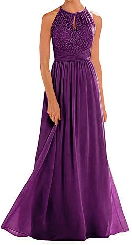 Annadress Women's Halter Lace A-Line Chiffon Floor-Length Bridesmaid Dress