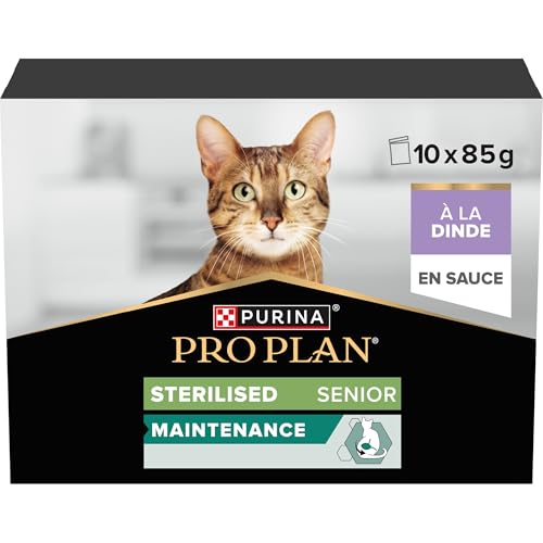 PRO PLAN Senior 7+ Sterilised Turkey in Gravy Wet Cat Food 10x85g (Pack of 4)
