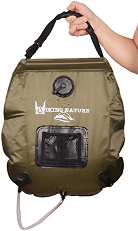 NV Solar Camping Shower Bag with Removable Hose and On-Off Switch Head, 5-Gallon, Green upgraded