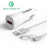 [Quick Charge 3.0] Samsung Galaxy S7/Edge/S6/Edge/Plus Adaptive Fast Charging 18W USB Car Charger, iVoler Fast Turbo Quick Charge Car Charger Adapter with Quick Charge 3.0 & Qsmart Technology [QC 2.0 & USB Type C Compatible] for Samsung Galaxy S7/S7 Edge/S6/S6 Edge/Edge+, Note 5/4/Edge, LG G5/LG V10, HTC 10,Nexus 6/6P/5X,Oneplus 2, Microsoft Lumia 950/950XL & more [Includes Extra Long 20AWG 6.6FT/2M Quick Charge Micro USB Cable] (White)