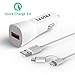 iVoler Quick Charge 3.0 USB Type C Adaptive Fast Charging Car Charger with 2-in-1 Micro USB & Type C Cable for Samsung Galaxy S7/Edge/S6/Edge/Plus/Note 5, LG G5/V20, HTC 10 and More - White