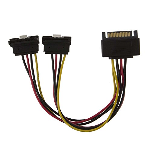 CableCreation SATA Power Cable, [2-Pack] 6-Inch SATA 15 Pin Male to 2xSATA 15 Pin Down Angle Female Power Splitter Cable