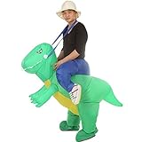 Qshine Inflatable Rider Costume Riding Me Fancy Dress Funny Dinosaur Dragon Funny Suit Mount Kids Adult (Child, Green)