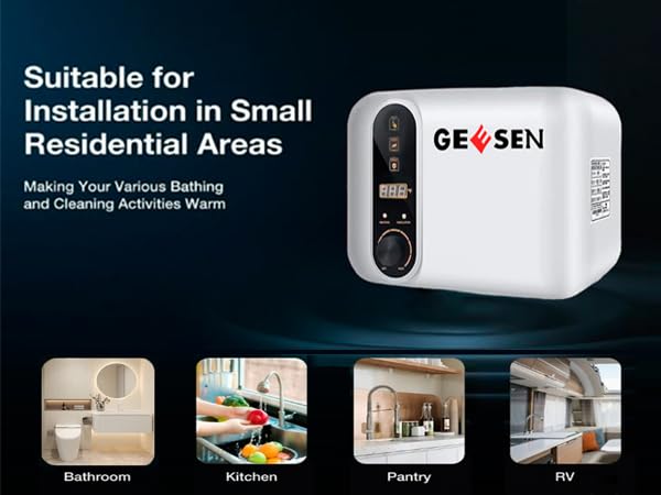 GEESEN Electric Hot Water Heater 120V Small Compact Tank Storage,Rv Tr 3.5 Gallon Trailer 1.5KW Kitchen Instant Under Sink Counter Cupboard, RV 1 PCs 16” Long 1/2”FIP Stainless Steel Water Hose