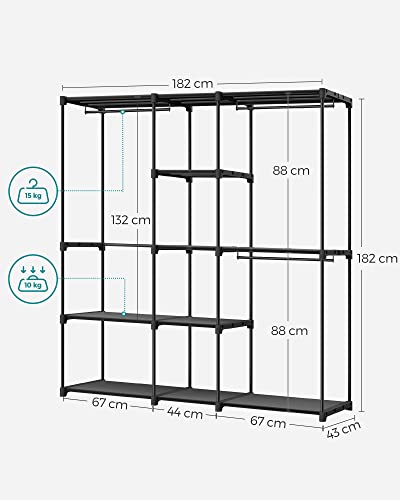 SONGMICS RYG037B02 Wardrobe, Clothes Rack, Wardrobe with Bars, Dressing Room, Fabric Shelves, Metal Frame, 182 x 43 x 182 cm, Black Ink RYG037B02