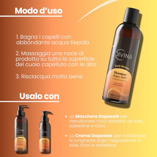 DIVINA BLK Afro Curly Summer Revitalizing After Sun Shampoo for Wavy Curly Super Curly Hair by DIVINA BLK with Aloe and Sunflower Extract (250ml)