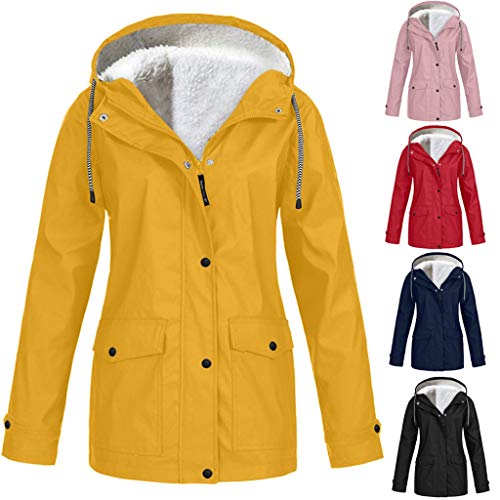 Women Casual Long Sleeve Solid Plush Thickening Outdoor Hoodie Waterproof Windproof Overcoat Lady Coat Outwear Jacket Overcoat Tops (S-5XL) - Thumbnail 3