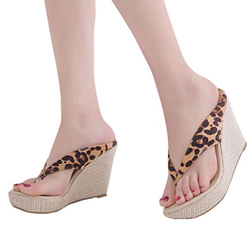 New in Respctful✿ Women's Flip Flop Wedge Sandal Boho Espadrille Flip Flop for Casual Non Slip Outdoor Brown