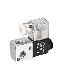 uxcell 3V1-08 - Válvula solenoide de aire neumático NC con control eléctrico individual (CA 110 V, 3 vías, 2 posiciones, 1/4" G, tipo de acción internamente piloto)