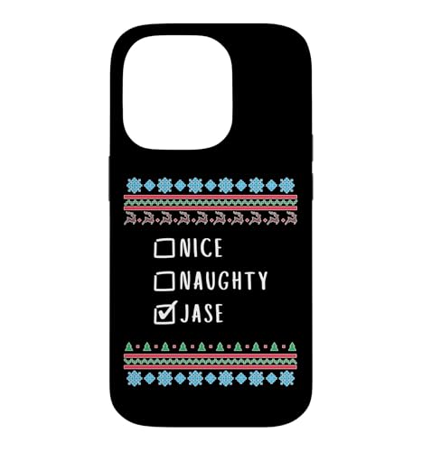 Nice, Naughty, Jase Christmas Ugly Sweater Style Case for iPhone 14 Pro