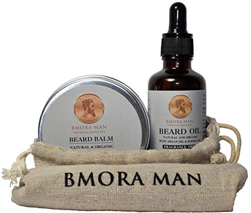 Beard Oil and Beard Balm Care Combo With Tote Bag for Men - Fragrance Free Leave-in Beard Conditioner & Mustache Styling Wax - 100% Pure Natural