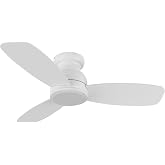 Carro 44 Inch Flush Mount Ceiling Fan without Lights, White Ceiling Fan with Remote Low Profile, 10-Speed Reversible DC Motor, 3 Dual Finish Blades, Indoor for Bedroom