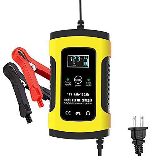 DQST Cargador de Bateria de Auto 12V 6A con LCD Pantalla, Ajuste Inteligente de Corriente para Cargar y Proteger La Batería. Aplicado a Coche, Motocicleta, SUV. | Ajuste Inteligente de Corriente para Cargar y Proteger La Batería. Aplicado a Coche, Motocicleta, SUV.