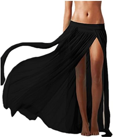 Emoyi Women Floral Print Bohemian Side Slit Mesh Beach Skirt Cover Ups Swimwear (black)