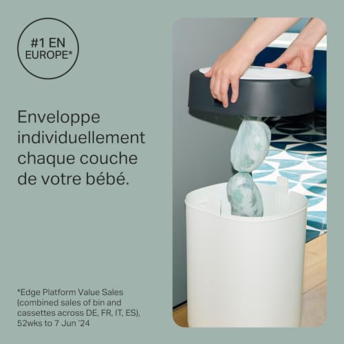 Poubelle à Couches Twist & Click Starter-Set,avec12Recharges,Chaque recharge enveloppe plus de100couches‡,12recharges=plus de1200couches‡,film multicouche antibactérien,Blanc