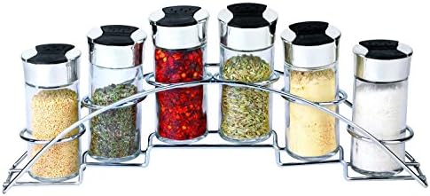 Milandre - Spice Jars glass 6-piece &amp; Stand Set featuring spice containers with flip lids