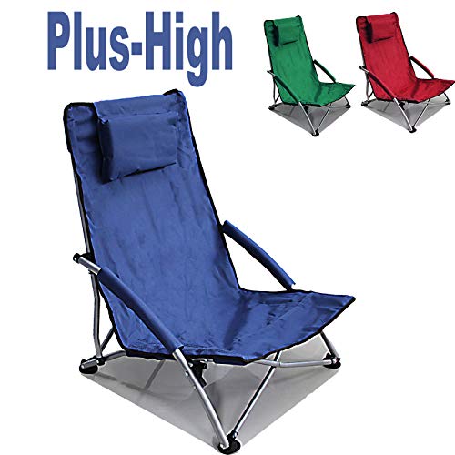 Hello Journey Low Sling Beach Chair Folding Campfire Camping Sand Chair (Highback Blue)