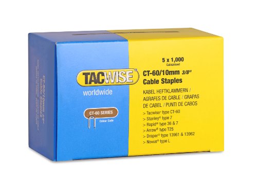 Tacwise 0354 Agrafes Pour Câbles Galvanisées de Type CT-60 / 10 mm, Lot de 5000