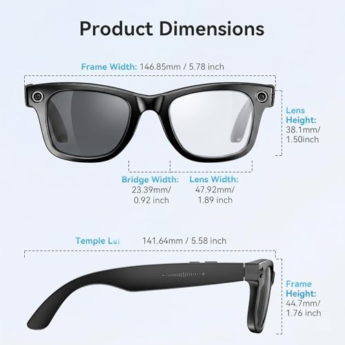 AI Smart Glasses with Camera and Bluetooth,8MP 2K Camera Glasses,AI Voice Control,Photo Recognition,Real-Time Translation,Smart Anti-Blue Light Glasses,IP67 Waterproof for Driving,Outdoor,+2 Lenses.