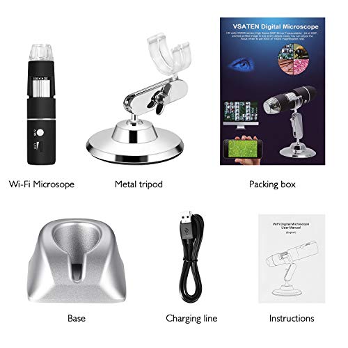 WiFi Digital Microscope, VSATEN Built in Wireless Microscope Camera 1080P HD 2MP 50x to 1000x Magnification Endoscope 8 LED Android, iOS, Smartphone, Tablet, Widows, iPad, Mac PC (Black) - Thumbnail 6