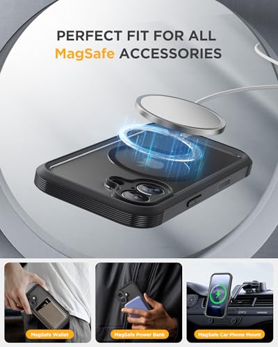 Miracase for iPhone 17 Case 6.3'', Full-Body Bumper Military Grade Drop Protection Outdoor Phone case with Built-in Glass Screen &Camera Control,Easy Installation,No Gap,Compatible with MagSafe,Black