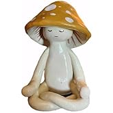 HLEYL Meditation Mushroom Statue, Cute Small Resin Yoga Mushroom Figurine, 1.97 * 1.57 * 3.15 Inch Mushroom Meditation Tabletop Decor, for Garden Yard Home Patio Office Decoration