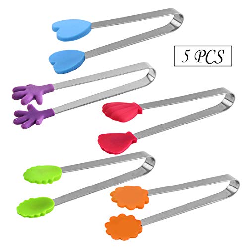 Newbested 5 PCS 5 Inch Mini Silicone Tongs,Ice Tongs,Food Tongs Sugar Tongs,Best Kitchen Gadgets