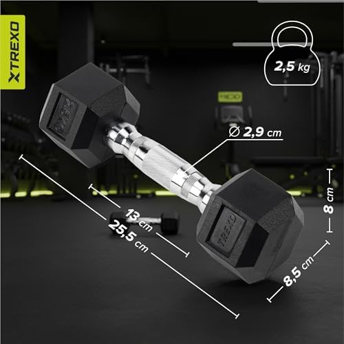 Manubri Palestra Esagonale da 2,5 kg in Ghisa Gommata Resistente Manubrio Palestra per l'Allenamento di Palestra in Casa con Impugnatura Ergonomica Manubri Stabili e Versatili Hex HXD25