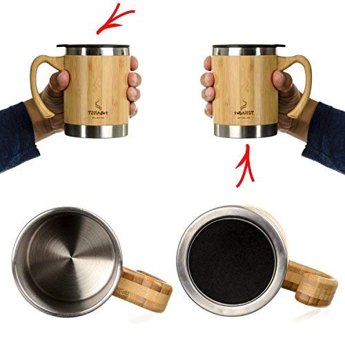 InGwest Active Life. Bamboo Coffee Mug for Man/Woman - 13.5 ounce. Super Light Eco Stainless Steel Coffee\Tea Mug with Lid and Bamboo Handle! Thickened layer of bamboo!