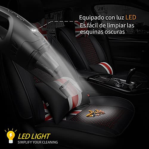 Aspirador de Mano sin Cable, Aspirador de Coche de 120W 8000PA, Luz LED, Filtro Lavable, Aspiradora Recargable Portátil Profesional en Seco y Húmedo para Hogar Oficina
