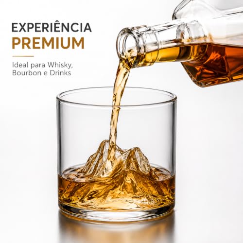 Kit 2 Copos Whisky Design Montanha Everest 300ml Cristal Transparente Premium Vidro Reforçado Drinks Luxo