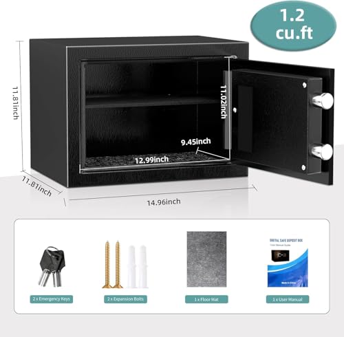 SINZUX Luxury 34L Double Compartment Safe with Digital Keypad, Security with Alarm, for Home/Office/Hotel. Protects Jewelry, Cash, Weapons and Other Goods - Includes Key