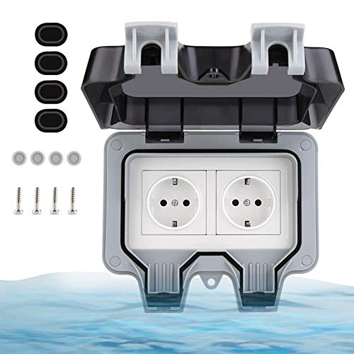 Außensteckdose IP66 Wetterfest, Gartensteckdose Aufputz Schutzkontakt für Feuchtraum Garten den Aussenbereich, Outdoor…