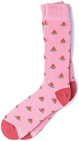Men's Hipster Pink Watermelon One in a Melon Novelty Crew Dress Socks