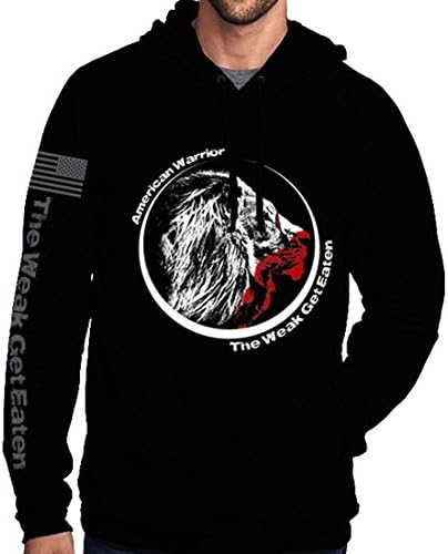 American Warrior Mens The Weak Get Eaten w Lions Head Hoodie X-Large Black