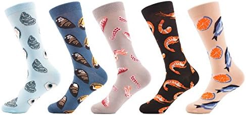 PinkBTFY 5 Pairs Men's Funny Colorful Combed Cotton Socks Fruit Print Dress Casual Crew Socks Wedding Gift 05326