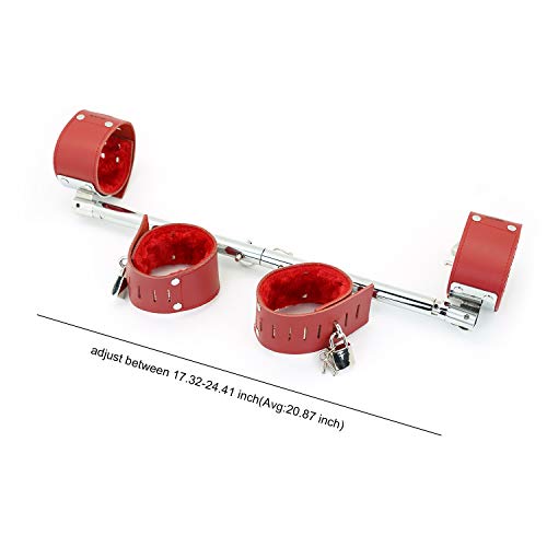 SCARLET KITTEN Metal Spreader Bar with 4 Leather Adjustable Straps Set, Silver and Red