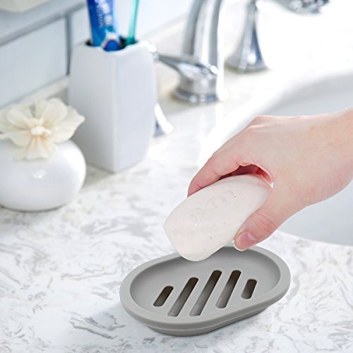 Topsky 2-Pack Soap Dish with Drain, Soap Holder, Soap Saver, Easy Cleaning, Dry, Stop Mushy Soap (Grey)