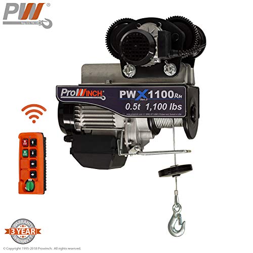 1/2 Ton Electric Wire Rope Hoist 1100 lbs. 38 ft. Wireless w/Power Trolley 110V