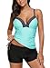 Women Strappy Push up Padded Tankini Tops Swimsuit with High Waisted Swim Boyshort Set Two Piece Bathing Suit Swimwear Green M 8 10