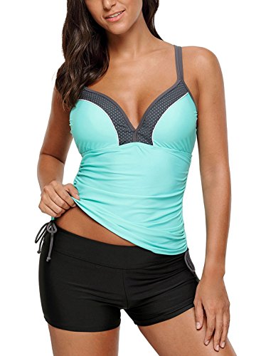 Women Strappy Push up Padded Tankini Tops Swimsuit with High Waisted Swim Boyshort Set Two Piece Bathing Suit Swimwear Green M 8 10 Women Strappy Push up Padded Tankini Tops Swimsuit with High Waisted Swim Boyshort Set Two Piece Bathing Suit Swimwear Green M 8 10