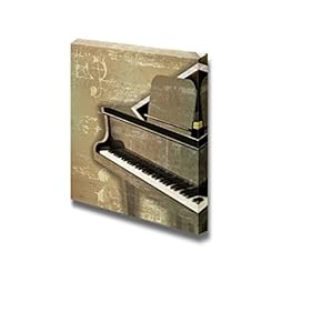 Canvas Prints Wall Art - Vintage Abstract Green Sound Grunge Background with Grand Piano | Modern Wall Decor/Home Decoration Stretched Gallery Canvas Wrap Giclee Print & Ready to Hang - 12" x 12"