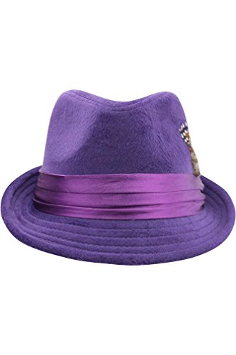 Purple Wool Felt Fedora Hat With Feather Trim Size Large