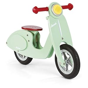 Janod – Motocicleta sin pedales de madera Mint- Vintage con aspecto retro – Aprendiendo Balance y Autonomía – Sillín ajustable, Neumáticos inflables – Color verde menta – Desde 3 años, J03243
