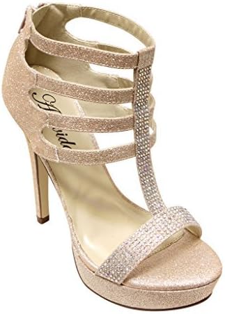 Atrevida Ailie-81 Women's platform open toe strappy bead T-strap glitter high heel zip closure d'orsay sandals Champagne 7