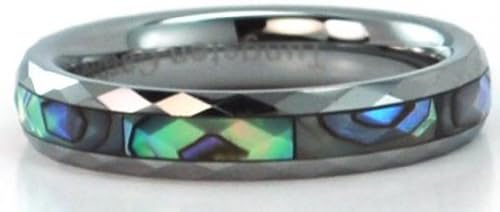 4mm Wide Faceted Tungsten Carbide Ring with Mother of Pearl Inlays