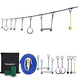 Sunnyglade Backyard Ninja Line Hanging Obstacle Course/Slackers Ninja Line Accessories for Kids - 40ft Slackline Kit with 2 Bars, 3 Fists & 2Rings (Obstacle Course Ninja Line) (Backyard Ninja Line)
